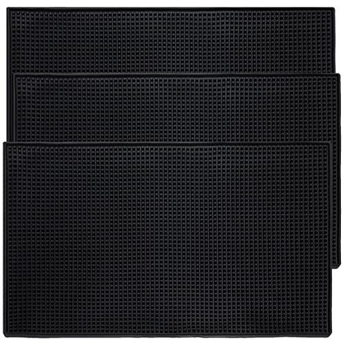 HighFree 3 Pack Black Bar Mat Spill Mat Glass Drying Mat Cocktail Mixing Service Mat for Counter Top (18"(L) x 12"(W))