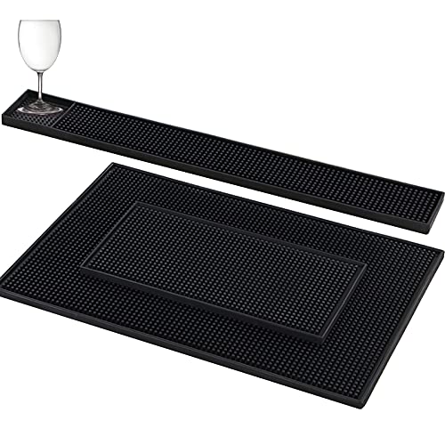 HighFree 3 Pack Black Bar Mat Spill Mat Glass Drying Mat Cocktail Mixing Service Mat for Counter Top (18"(L) x 12"(W))