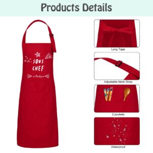 Atdesk Customized 2 Pack Parent-Child Aprons, Matching Family Apron Set, Adjustable Father Son Mummy Daughter Cooking Apron, Head Chef Sous Chef Bib Aprons with Pockets(Red)