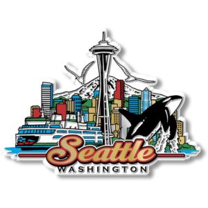 seattle city magnet by classic magnets, collectible souvenirs made in the usa, 4.5" x 3.3"