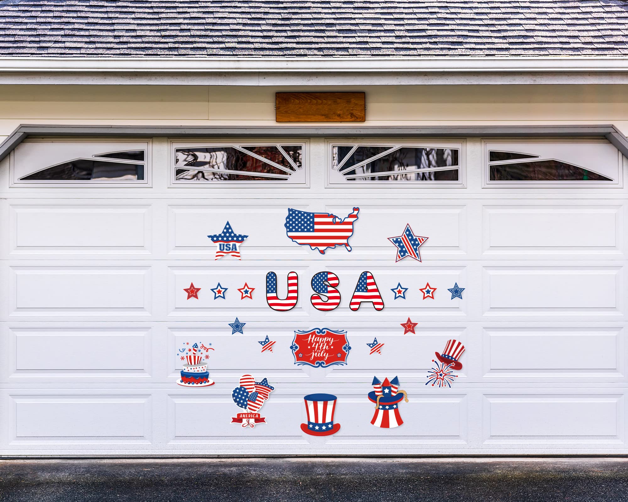 Whaline 22Pcs Patriotic Garage Decoration Magnet Stickers Happy 4th July Magnet Decals American Flag Star Garage Door Decals for Independence Day Party Supplies Home Decoration