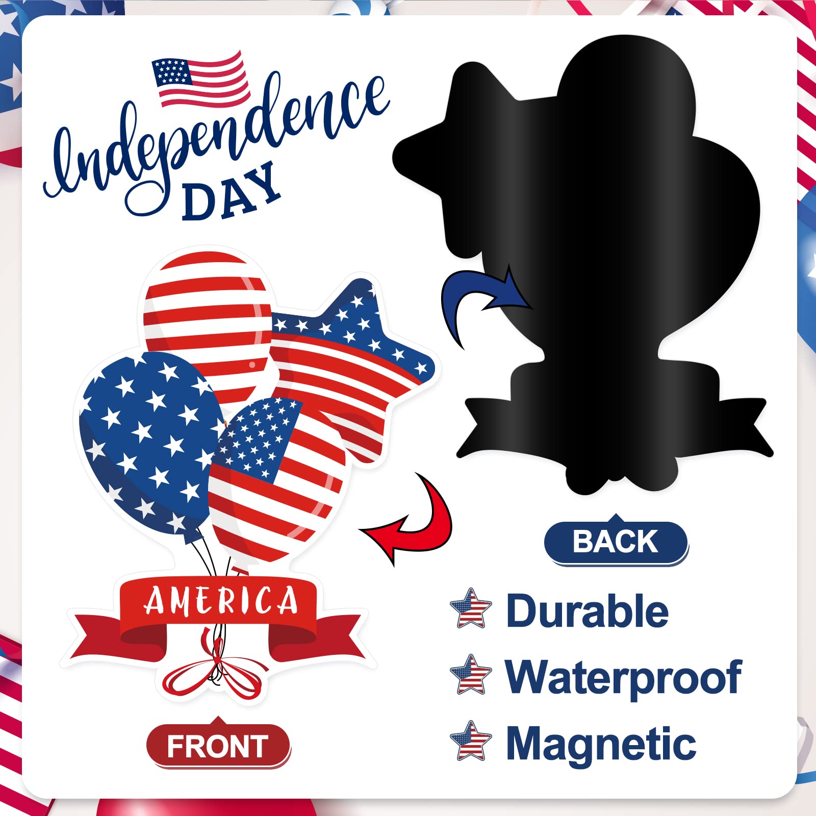 Whaline 22Pcs Patriotic Garage Decoration Magnet Stickers Happy 4th July Magnet Decals American Flag Star Garage Door Decals for Independence Day Party Supplies Home Decoration