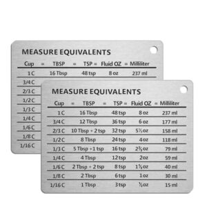 latauar magnetic kitchen conversion chart - professional measurement refrigerator magnet in 18/8 stainless steel, 2 pack