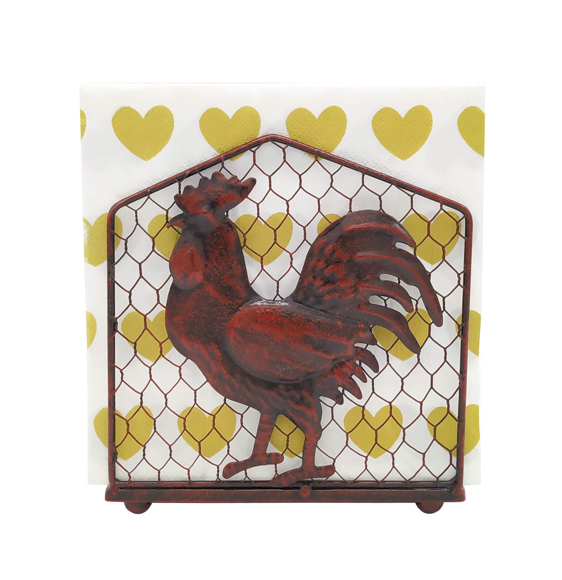 Metal Rooster Design Tabletop Napkin Holder/Freestanding Tissue Dispenser,Rustic Red