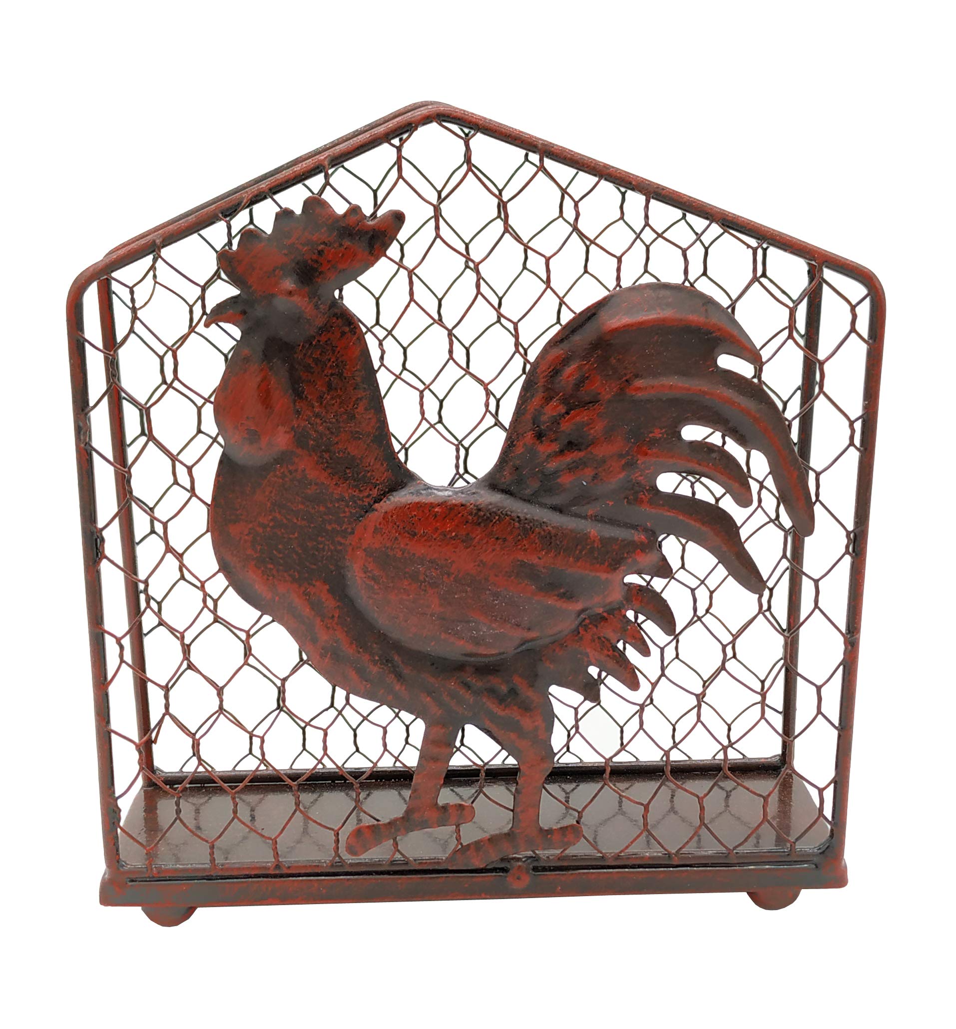 Metal Rooster Design Tabletop Napkin Holder/Freestanding Tissue Dispenser,Rustic Red