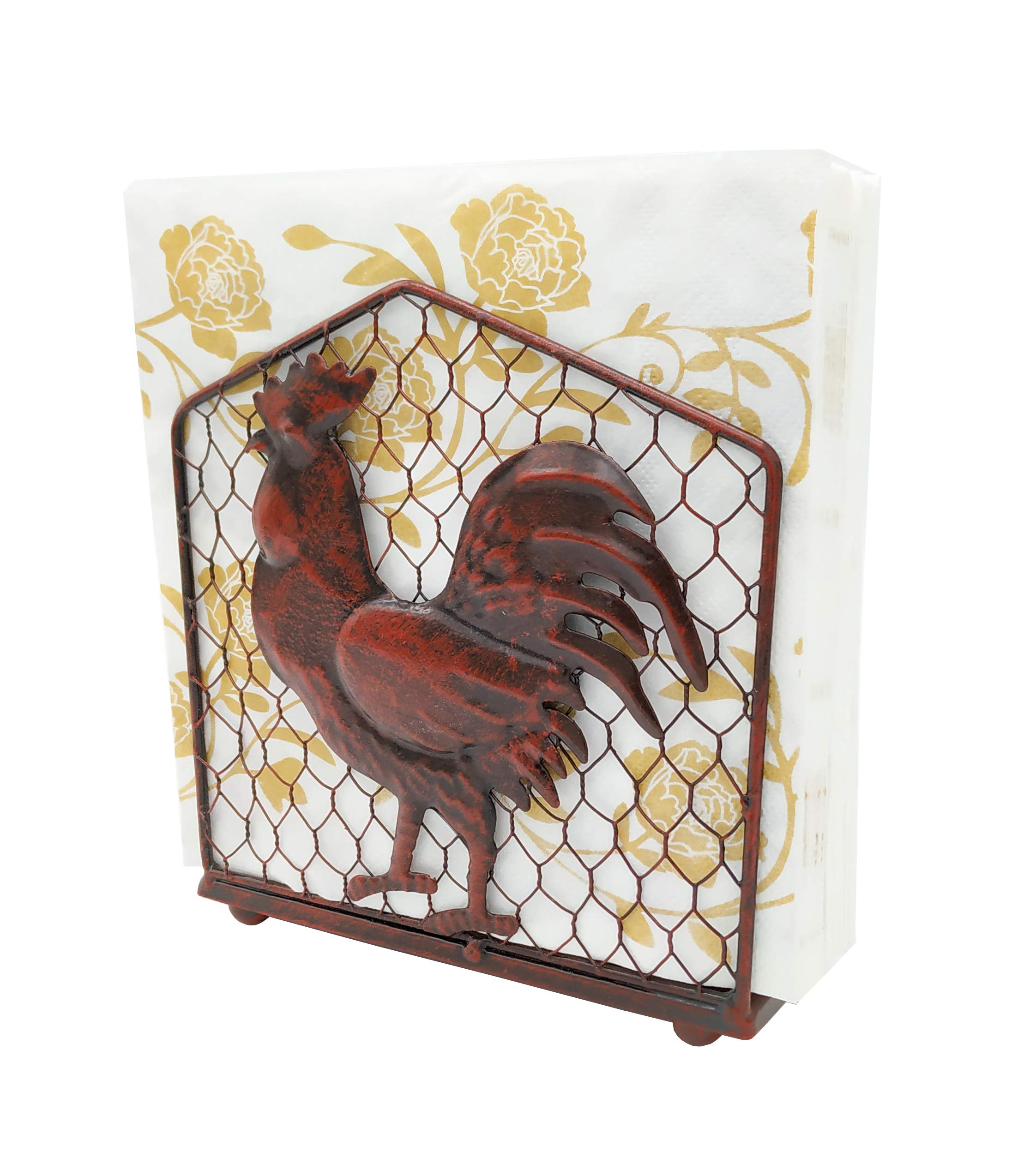 Metal Rooster Design Tabletop Napkin Holder/Freestanding Tissue Dispenser,Rustic Red