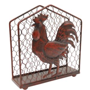 Metal Rooster Design Tabletop Napkin Holder/Freestanding Tissue Dispenser,Rustic Red