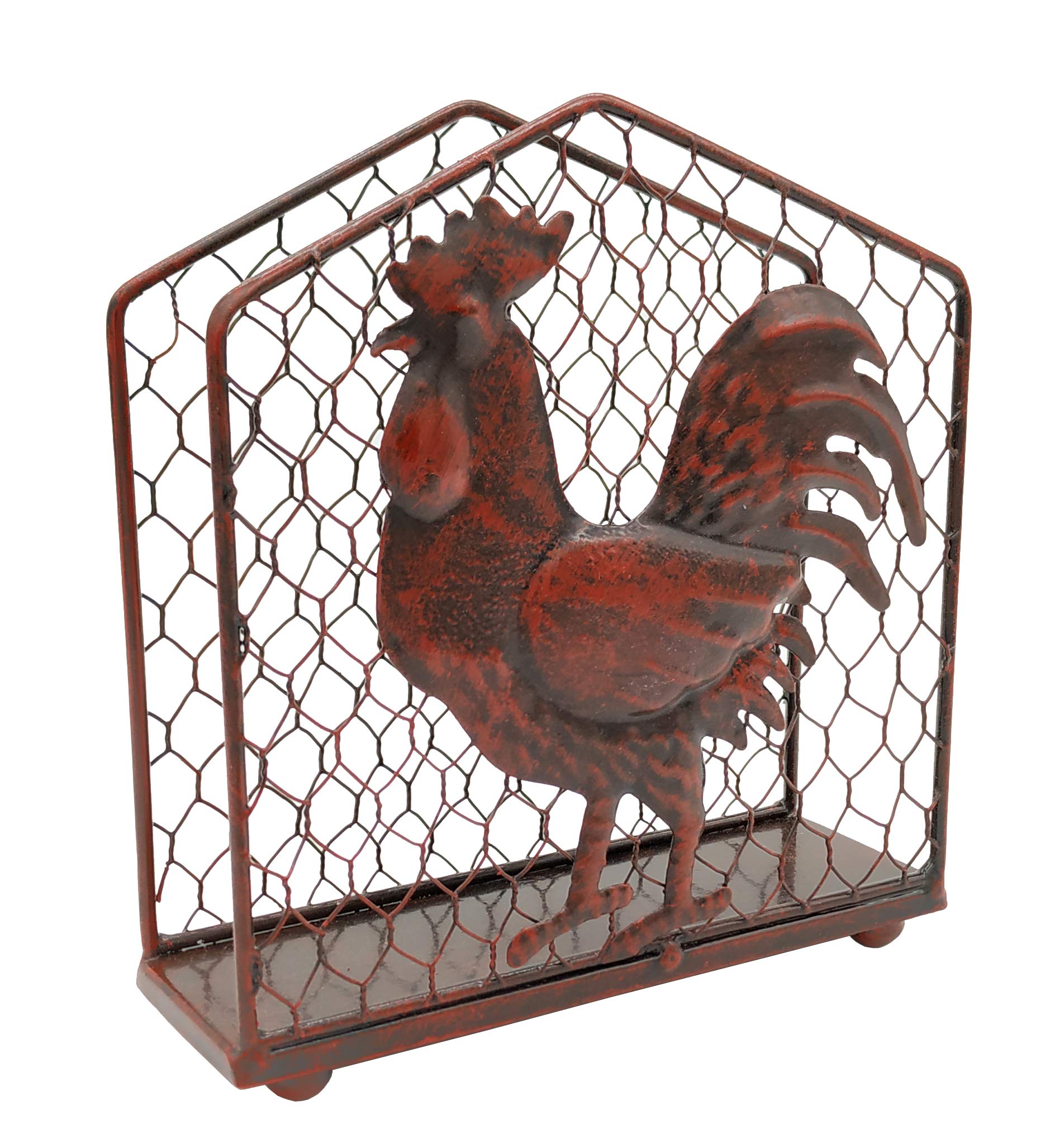 Metal Rooster Design Tabletop Napkin Holder/Freestanding Tissue Dispenser,Rustic Red