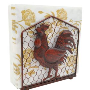 Metal Rooster Design Tabletop Napkin Holder/Freestanding Tissue Dispenser,Rustic Red