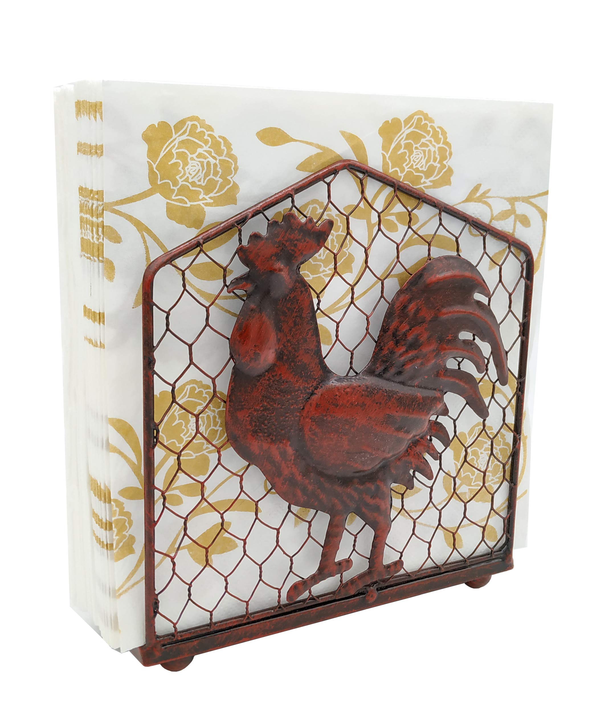 Metal Rooster Design Tabletop Napkin Holder/Freestanding Tissue Dispenser,Rustic Red