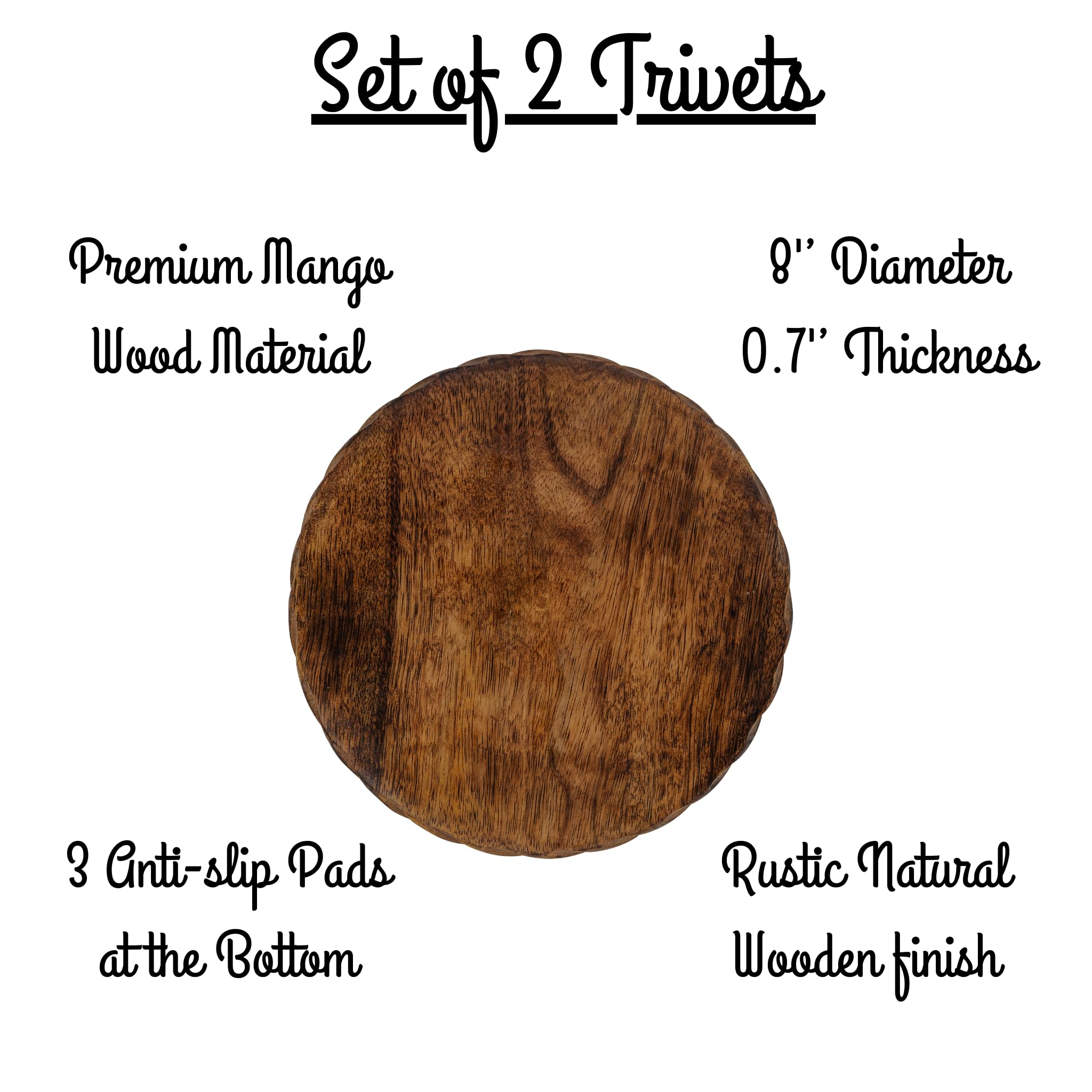 Wooden Trivets for Hot Dishes, Pots, Teapot and Pans (Set of 2) | 8'' Round Trivets with Bark, Heat Resistant Decorative Coasters Thanksgiving, Mothers Day Decor for Table, Kitchen Countertops