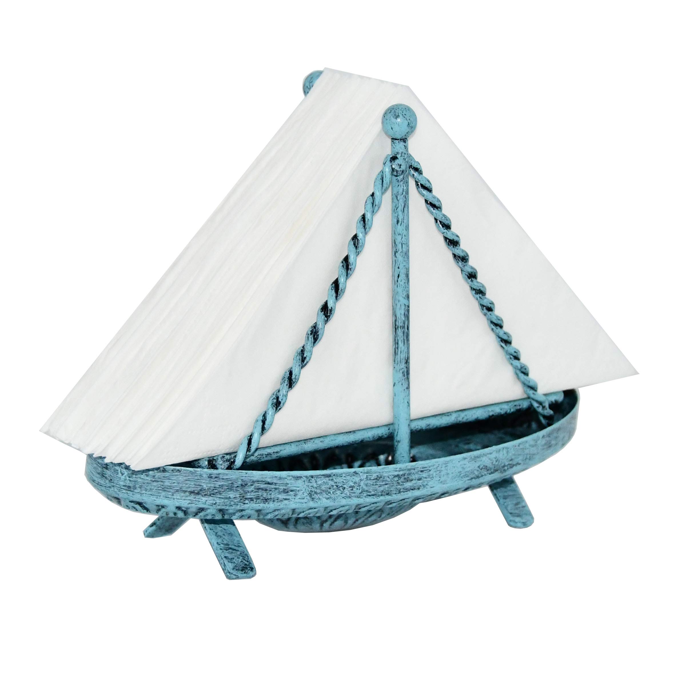 OwlGift Metal Sailboat Shaped Napkin Holder, Tabletop Paper Towel Dispenser, Mail Letter Sorter Rack, Document File Storage - Turquoise