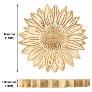 2 Pcs Sunflower Wooden Trivets for Hot Dishes Non Slip Heat Resistant Wood Trivet Mat Table and Kitchen Countertop Decor Dining Table Hot Pot Holder Sturdy Hot Pads for Pots Pans, 6 Inches