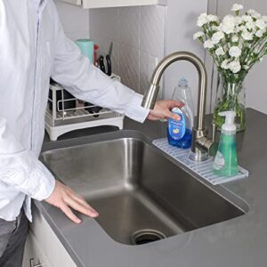 Naikit's Small (14 inch) Grey Silicone Kitchen Sink mat Splash Guard is a Great Water drip Catcher and Counter Protector for bathrooms RVs, and farmhouses. Measure Faucet Base Before Purchase.