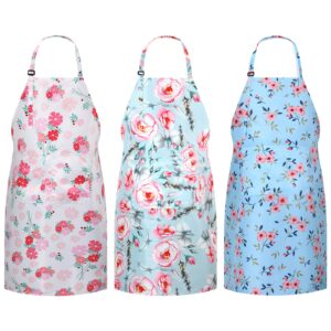 yinkin 3 pcs plus size apron for women with pockets, floral womens aprons with adjustable strap and waist ties for kitchen gardening woman girls baking household cleaning gardening supplies