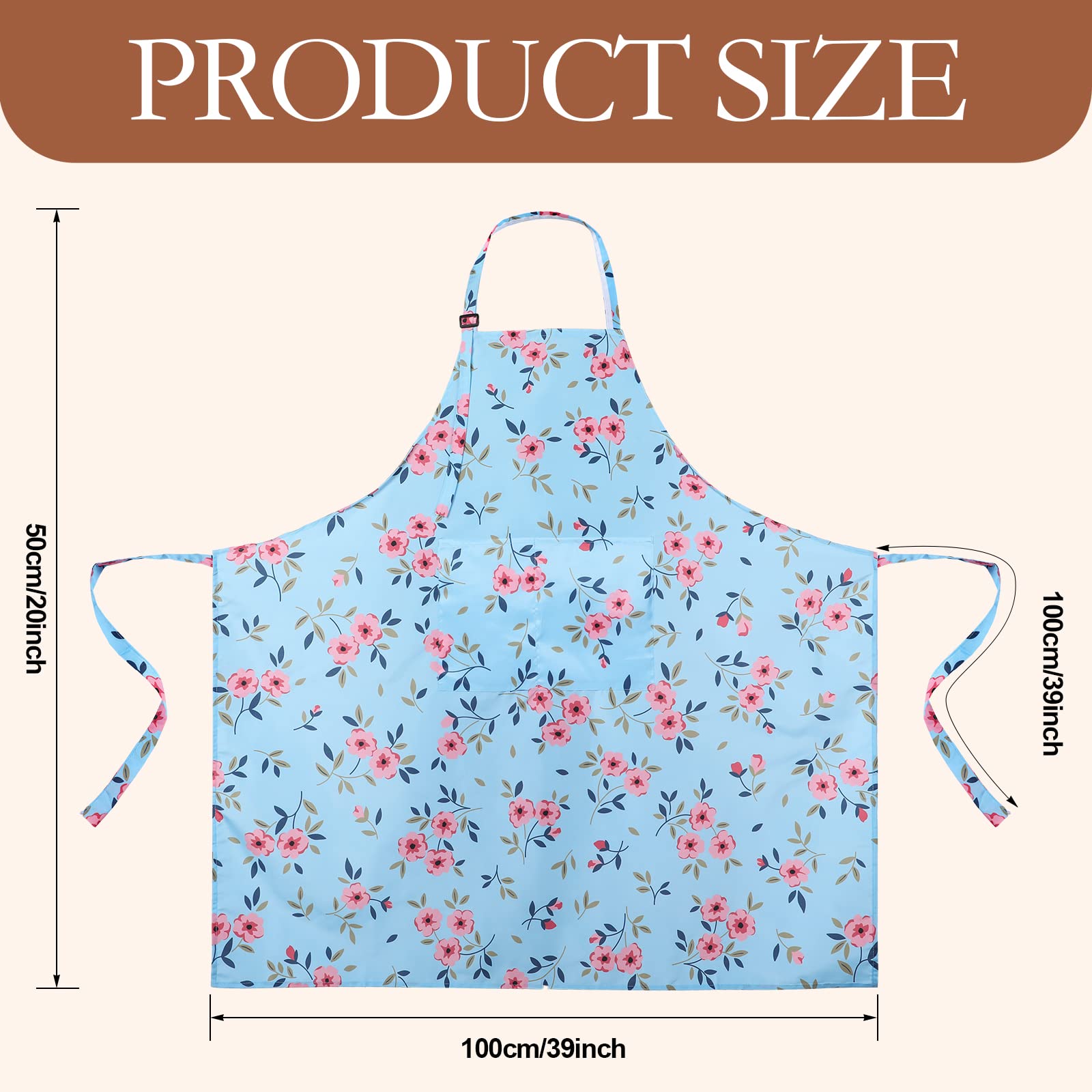 Yinkin 3 Pcs Plus Size Apron for Women with Pockets, Floral Womens Aprons with Adjustable Strap and Waist Ties for Kitchen Gardening Woman Girls Baking Household Cleaning Gardening Supplies