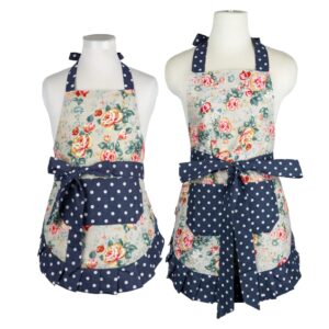 neoviva kitchen aprons with pockets for mother and daughter, double-layered bib aprons for cooking, baking, bbq and gardening, style kathy, floral quarry bloom