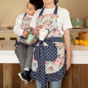 NEOVIVA Kitchen Aprons with Pockets for Mother and Daughter, Double-layered Bib Aprons for Cooking, Baking, BBQ and Gardening, Style Kathy, Floral Quarry Bloom