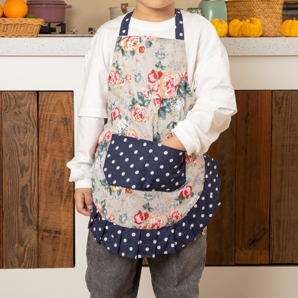 NEOVIVA Kitchen Aprons with Pockets for Mother and Daughter, Double-layered Bib Aprons for Cooking, Baking, BBQ and Gardening, Style Kathy, Floral Quarry Bloom