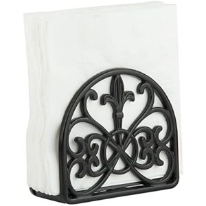fleur de lis design cast iron napkin holder, by home basics (black) / napkin holders for kitchen/table napkin holder with non-skid feet/doubles as storage for small papers