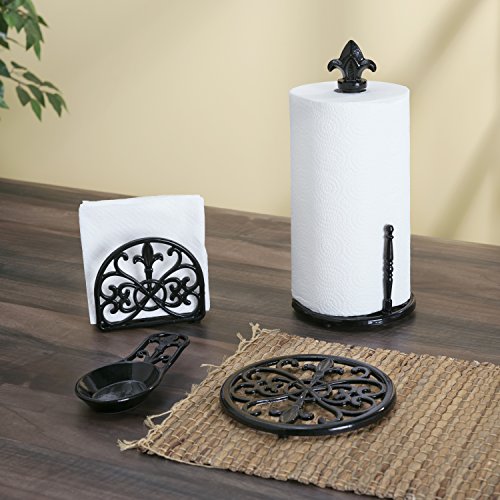 Fleur De Lis Design Cast Iron Napkin Holder, By Home Basics (Black) / Napkin Holders For Kitchen/Table Napkin Holder With Non-Skid Feet/Doubles As Storage For Small Papers