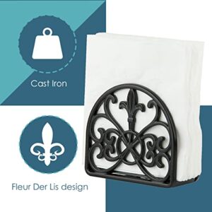 Fleur De Lis Design Cast Iron Napkin Holder, By Home Basics (Black) / Napkin Holders For Kitchen/Table Napkin Holder With Non-Skid Feet/Doubles As Storage For Small Papers