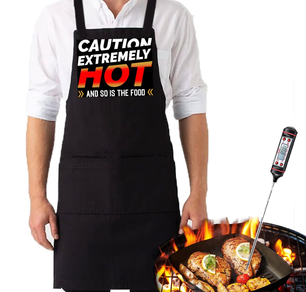 Inovare Designs' Fun Chef Apron - Perfect for Grilling, Cooking, BBQ - Unisex Design - Includes Meat Thermometer - Ideal Kitchen Gift