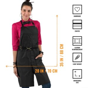 Under NY Sky No-Tie Panther Black Apron – Coated Twill with Leather Reinforcement, Split-Leg, Adjustable for Men and Women – Pro Barber, Tattoo, Barista, Bartender, Hair Stylist, Server Aprons