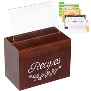 y&me ym vintage wood recipe box with 80 double sided recipe cards 4x6 and 8 dividers, perfect kitchen cooking gift set idea for mom women grandma bridal shower and weddings, 6.9 x 3.9 x5.3 inch