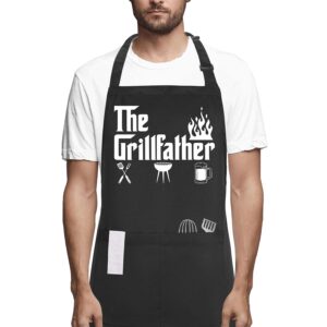 potalkfree funny grilling aprons for men with pockets, the grillfather waterproof kitchen cooking bbq apron for dad man husband, grill gifts for birthday christmas thanksgiving