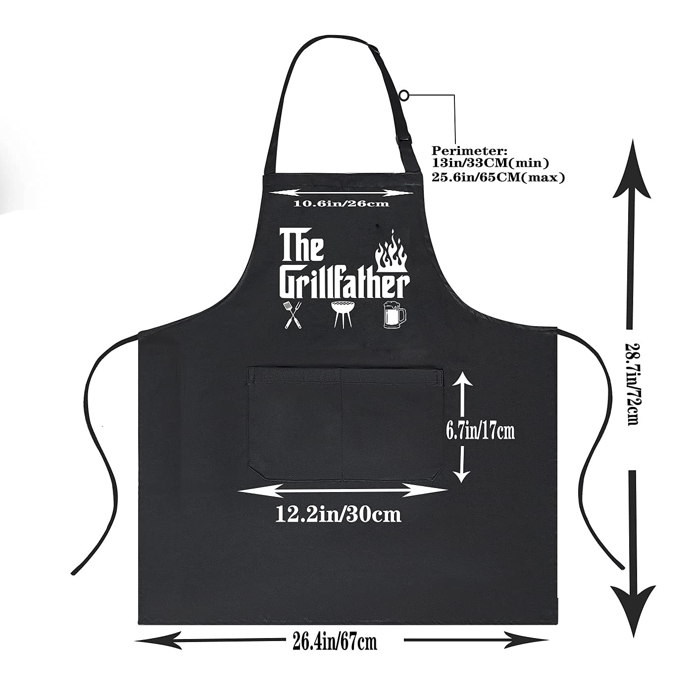 POTALKFREE Funny Grilling Aprons for Men with Pockets, The Grillfather Waterproof Kitchen Cooking BBQ Apron for Dad Man Husband, Grill Gifts for Birthday Christmas Thanksgiving