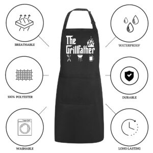 POTALKFREE Funny Grilling Aprons for Men with Pockets, The Grillfather Waterproof Kitchen Cooking BBQ Apron for Dad Man Husband, Grill Gifts for Birthday Christmas Thanksgiving