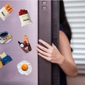 Feadem 10pcs Fridge Magnets Set, 3D Resin Magnet Refrigerator Stickers, Cute Food Shaped Magnets Home Refrigerator Stickers Creative Cute Food Shape Magnetic Bread Milk Bacon Fried Egg Pan