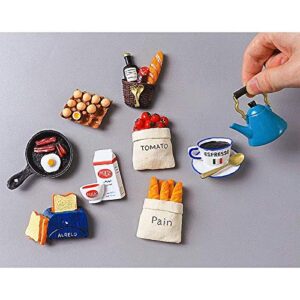 Feadem 10pcs Fridge Magnets Set, 3D Resin Magnet Refrigerator Stickers, Cute Food Shaped Magnets Home Refrigerator Stickers Creative Cute Food Shape Magnetic Bread Milk Bacon Fried Egg Pan