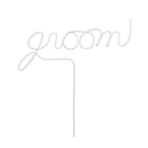 santa barbara design studio sippin' pretty curly plastic word straw, 8 x 9.5-inches, groom white
