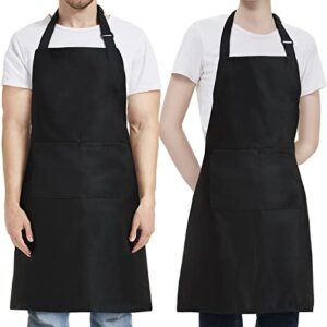 nlus black cooking apron with 2 pockets, plus size bib apron water oil stain resistant kitchen chef bib aprons for cooking bbq baking serving (2 pack)