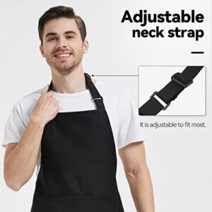 NLUS Black Cooking Apron with 2 Pockets, Plus Size Bib Apron Water Oil Stain Resistant Kitchen Chef Bib Aprons for Cooking BBQ Baking Serving (2 PACK)