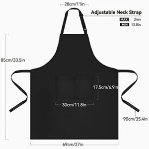 NLUS Black Cooking Apron with 2 Pockets, Plus Size Bib Apron Water Oil Stain Resistant Kitchen Chef Bib Aprons for Cooking BBQ Baking Serving (2 PACK)