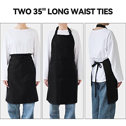 NLUS Black Cooking Apron with 2 Pockets, Plus Size Bib Apron Water Oil Stain Resistant Kitchen Chef Bib Aprons for Cooking BBQ Baking Serving (2 PACK)