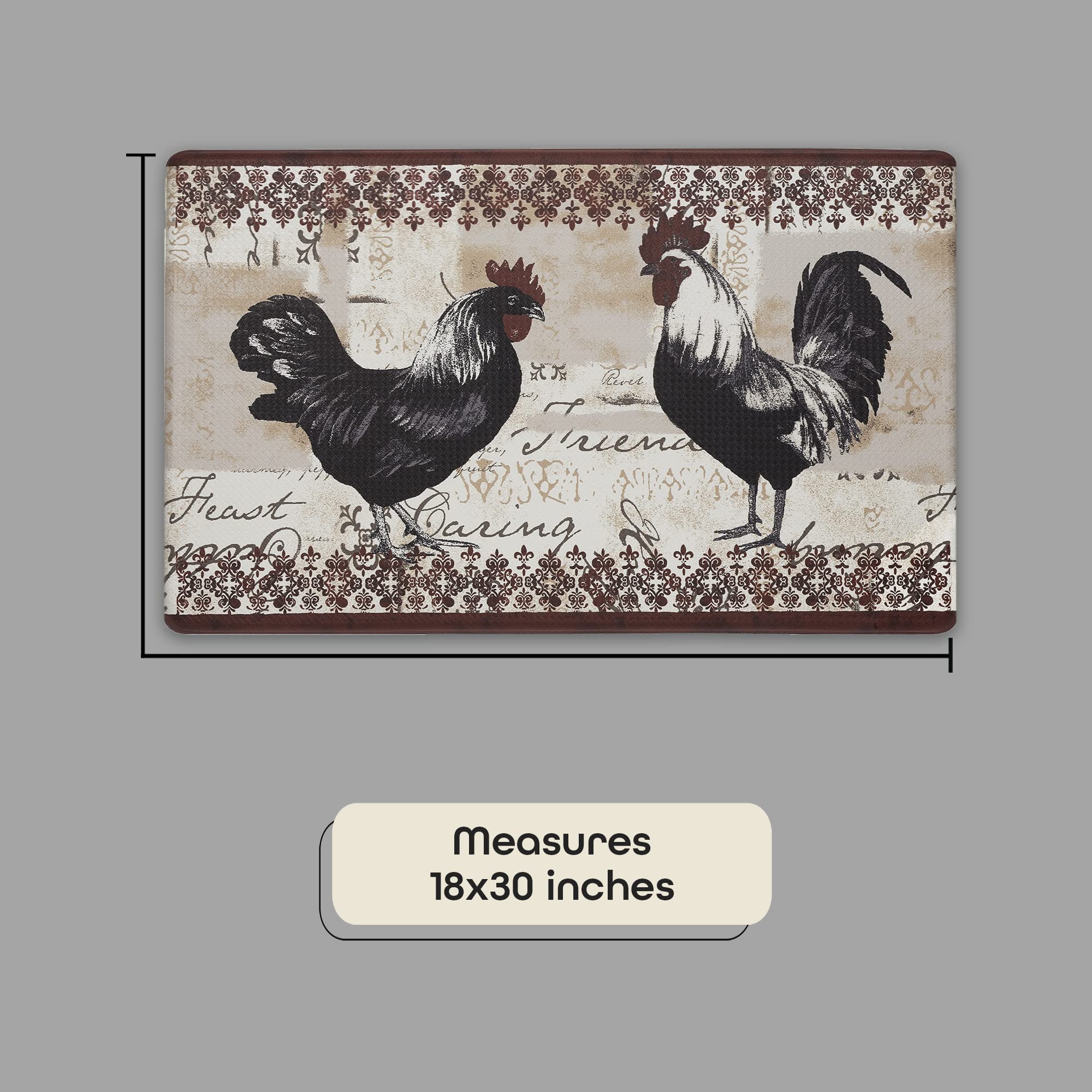 Anti-Fatigue Floor Comfort Mat - 18 x 30 Inch (Rooster) - Waterproof Non-Slip Rug - Easy to Clean Cushioned Mat for Kitchen, Bathroom, Standing Desk & Office - Achim Home Decor