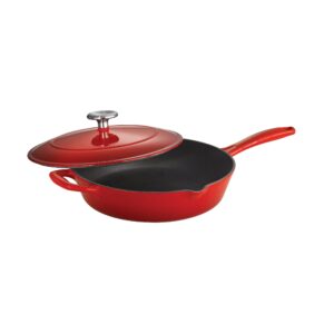 tramontina covered skillet enameled cast iron 10-inch, gradated red, 80131/057ds