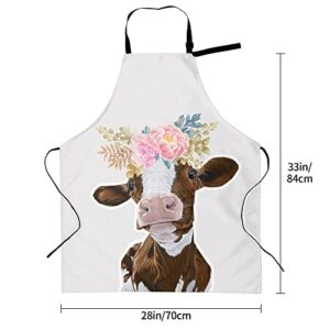 SUCUWINY Cow Apron Waterproof Chef Kitchen Fun Cow Print Apron White Apron with 2 Pockets Funny Aprons for Adults Cooking BBQ Aprons Baking Gifts