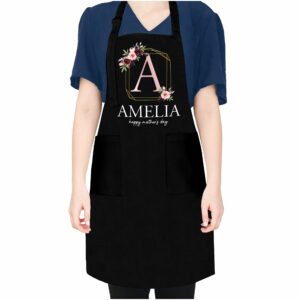 zexpa apparel customized black apron for mom, personalized mother's day gift name, initial