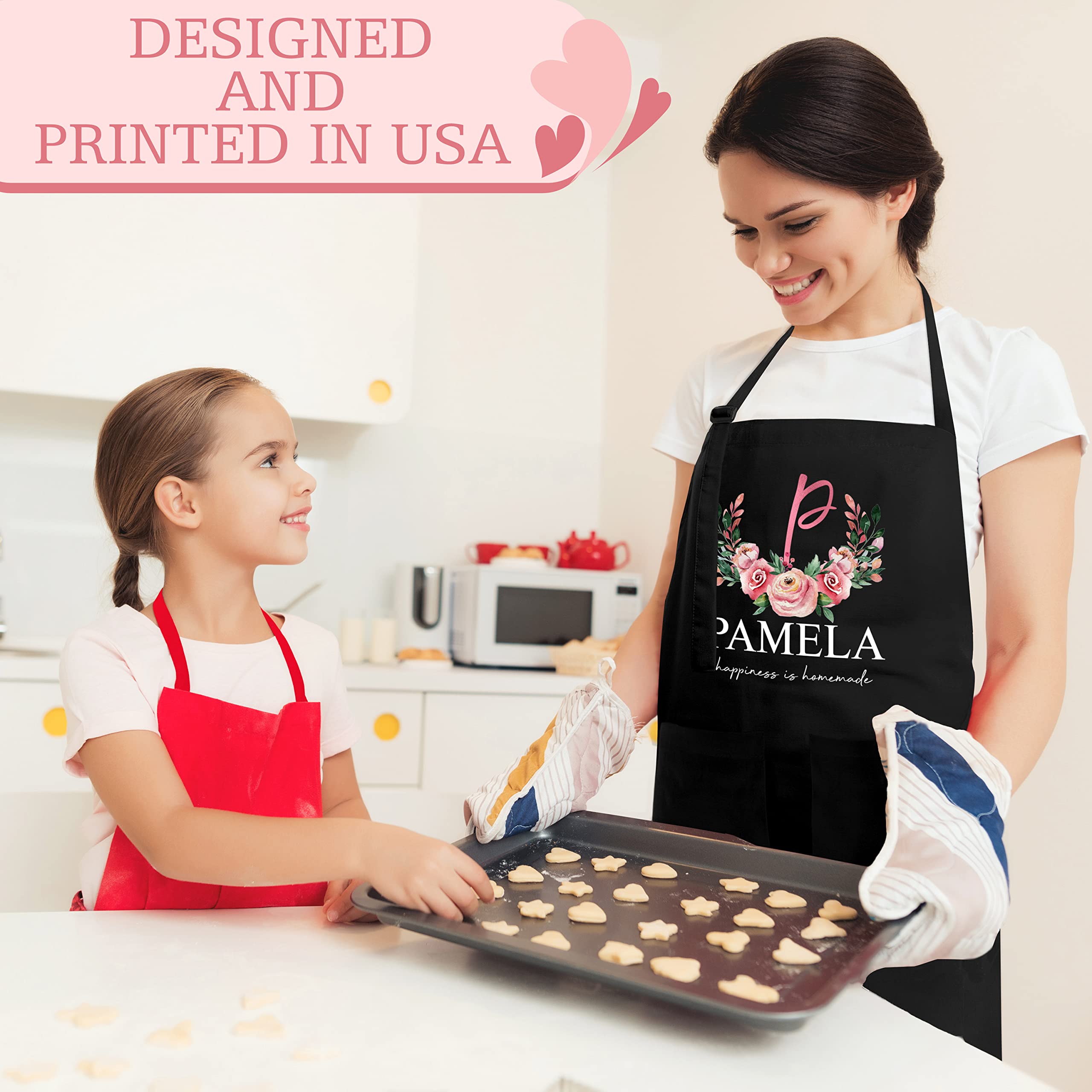 Zexpa Apparel Customized Black Apron for Mom, Personalized Mother's Day Gift Name, Initial