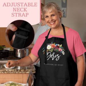 Zexpa Apparel Customized Black Apron for Mom, Personalized Mother's Day Gift Name, Initial