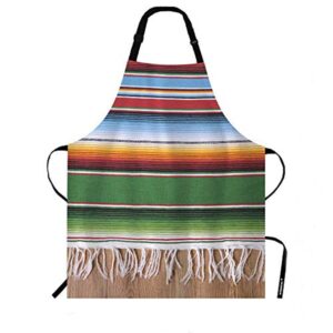 wondertify mexican style apron,traditional national blankets colorful lines bib apron with adjustable neck for men women,suitable for home kitchen cooking waitress chef grill bistro baking bbq apron