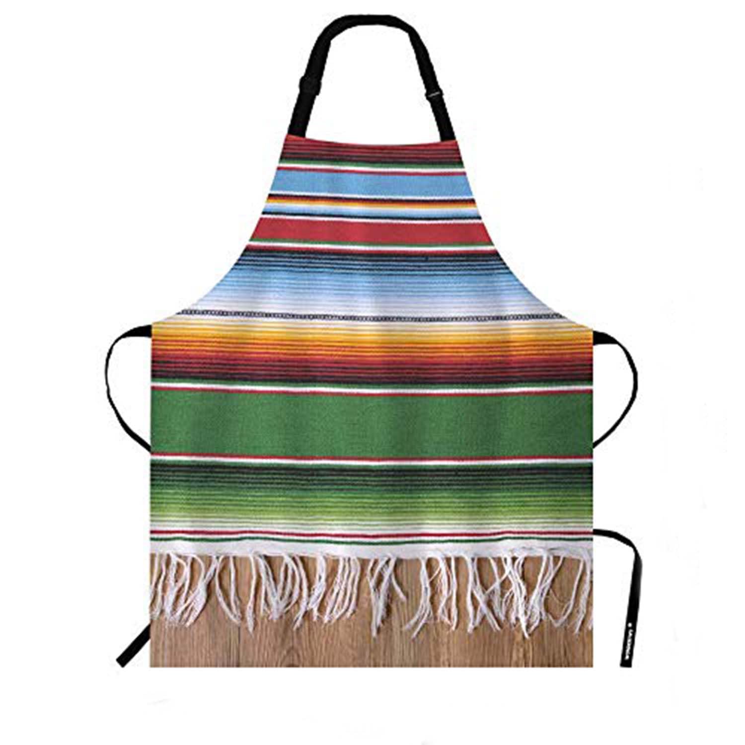 WONDERTIFY Mexican Style Apron,Traditional National Blankets Colorful Lines Bib Apron with Adjustable Neck for Men Women,Suitable for Home Kitchen Cooking Waitress Chef Grill Bistro Baking BBQ Apron