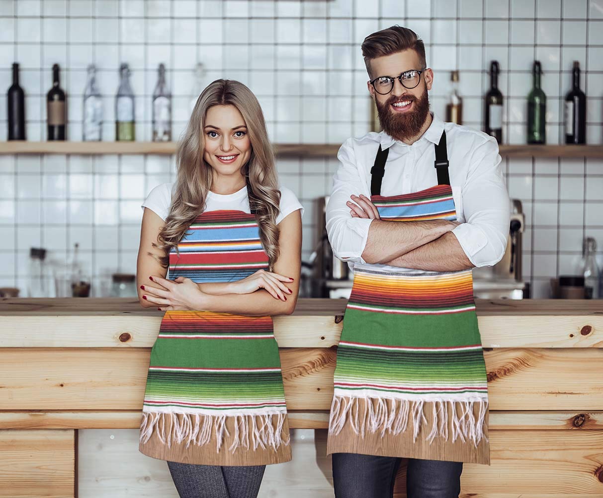 WONDERTIFY Mexican Style Apron,Traditional National Blankets Colorful Lines Bib Apron with Adjustable Neck for Men Women,Suitable for Home Kitchen Cooking Waitress Chef Grill Bistro Baking BBQ Apron