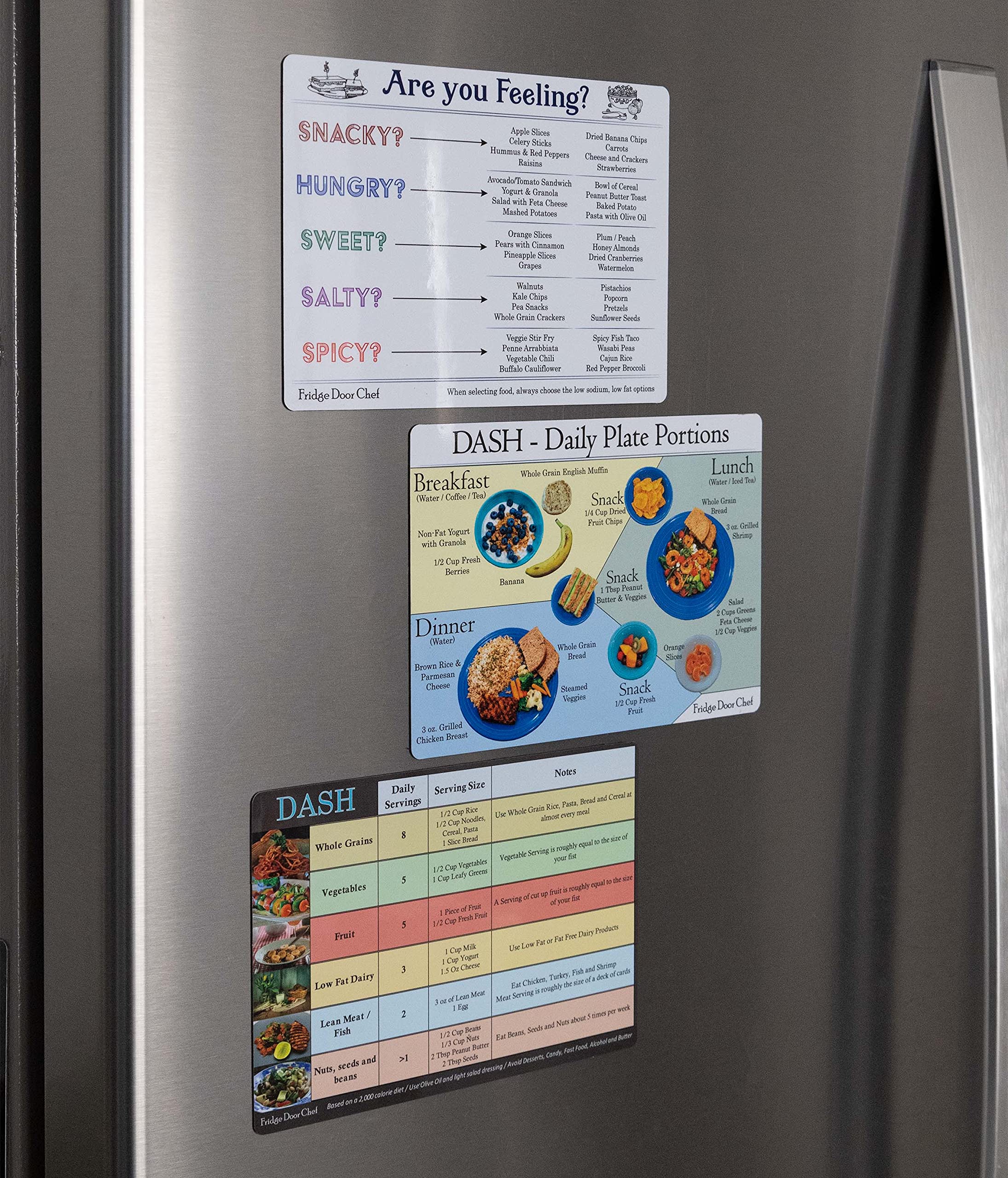 Dash Diet Reference Magnets from The Fridge Door Chef – Set of 3 Magnets to Help Guide and Inspire You to Healthier Eating! The Dash Diet is Ranked one of The Best Diets on The Planet Every Year