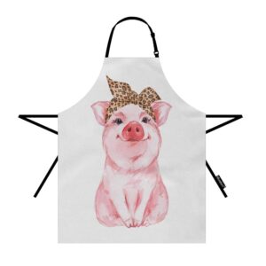moslion pig apron 31x27 inch farm animal funny cute piggy wearing leopard bandanna kitchen chef waitress cook aprons bib with adjustable neck for women men girls pink
